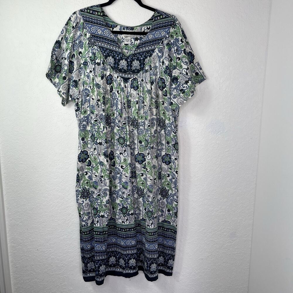 Daffodil Cotton Dress Size 2X midi floral print pullover, breathable, loungewear